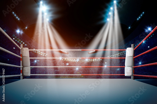 boxing ring with illumination by spotlights. - Illustration