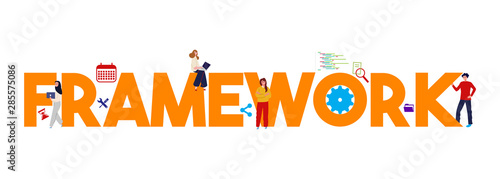 Framework technology web development software. Concept of engineering programming information.