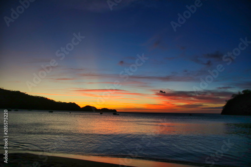 Sunset over the ocean with the beach in Costa Rica