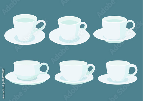 white coffee cup on saucer on gray background illustration vector