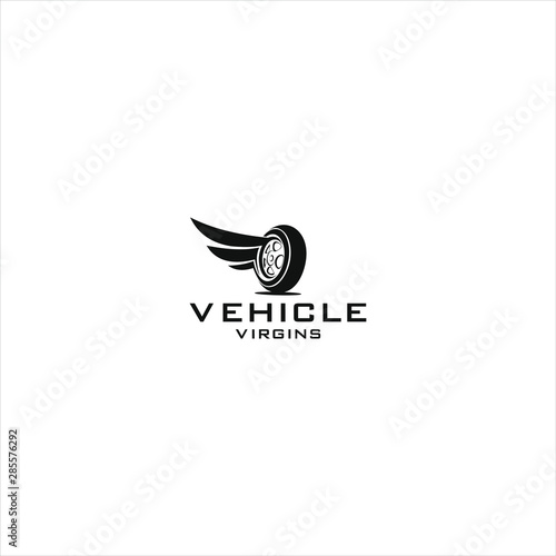 icon design logo symbol of a vehicle tire with the concept of a circle and wings in black color