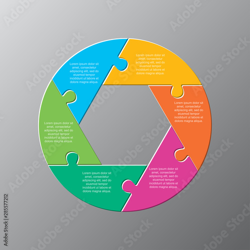 Six pieces jigsaw puzzle circles diagram graphic