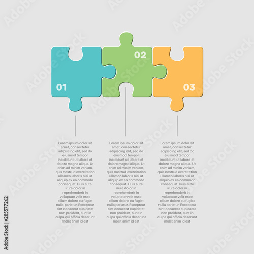 Three pieces jigsaw puzzle square line infographic