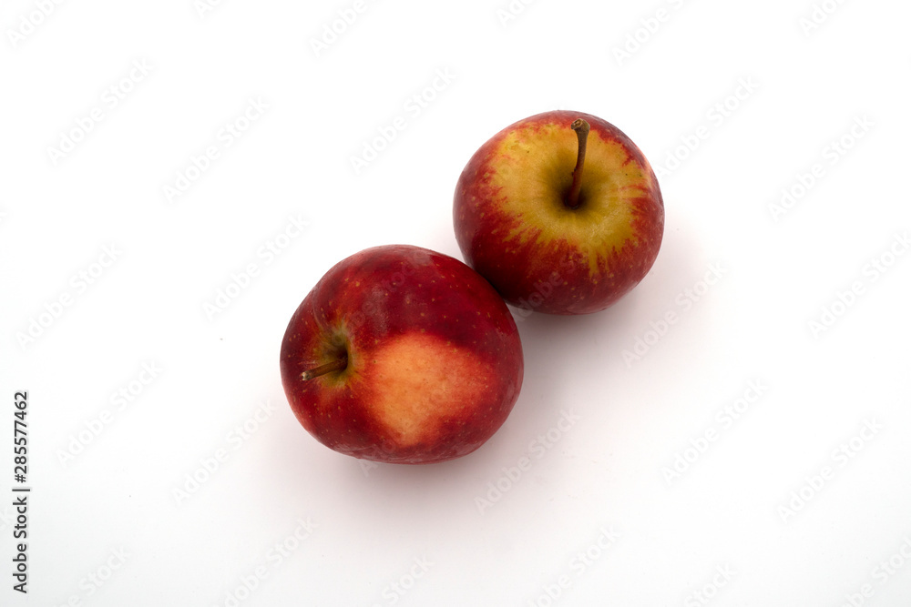 Fresh juicy group of red and green apples isolated on white background. Top view. Fresh juicy group of red and green apples isolated on white background. Top view.