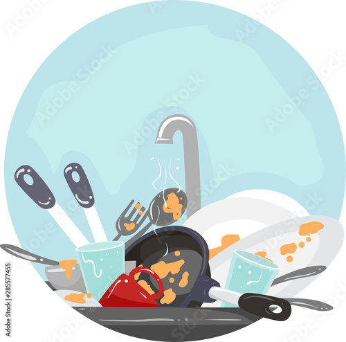 Household Chores Washing Dishes Illustration