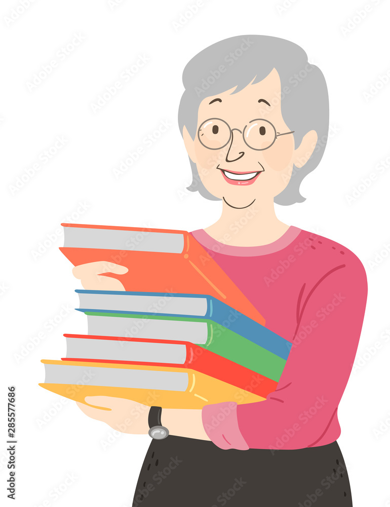 Senior Woman Books Librarian Illustration Senior Woman Books Librarian Illustration
