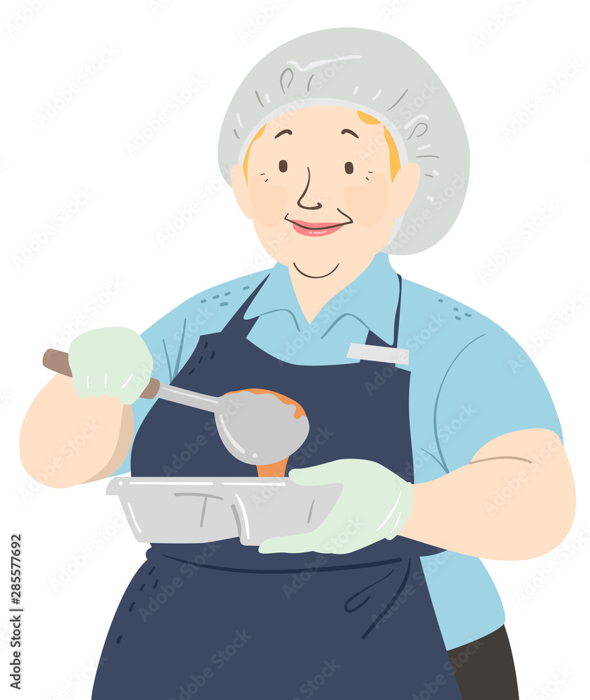 Senior Woman Cafeteria Worker Illustration Senior Woman Cafeteria Worker Illustration