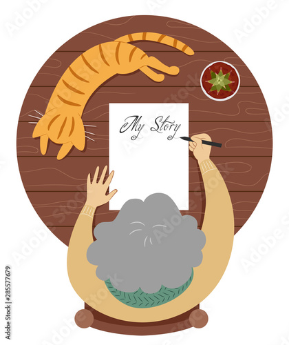 Senior Woman Autobiography Illustration
