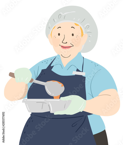Senior Woman Cafeteria Worker Illustration