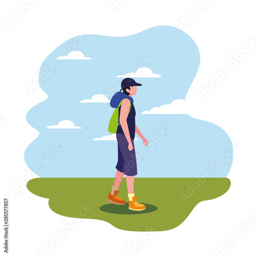man with backpack walking wanderlust