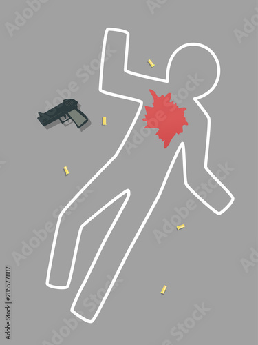 Chalk Line Gun Shot Illustration