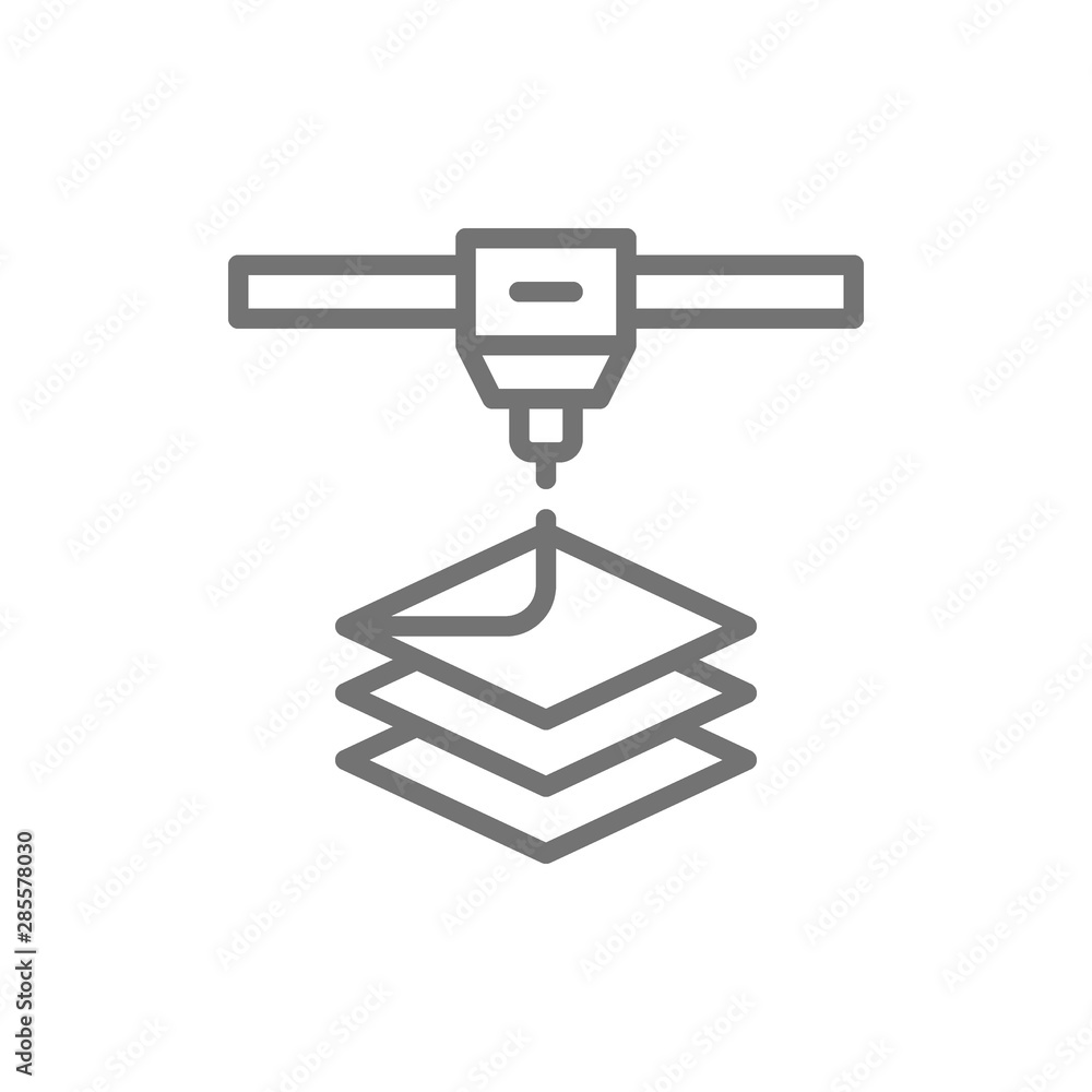 3d printer, printing line icon. Isolated on white background 3d printer, printing line icon. Isolated on white background