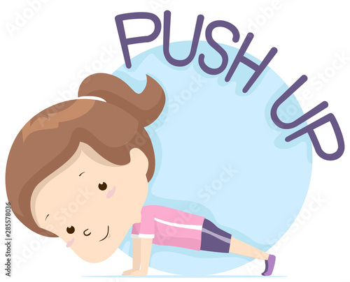 Kid Girl Exercise Push Up Illustration