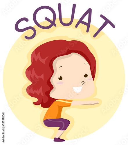 Kid Girl Exercise Squat Illustration