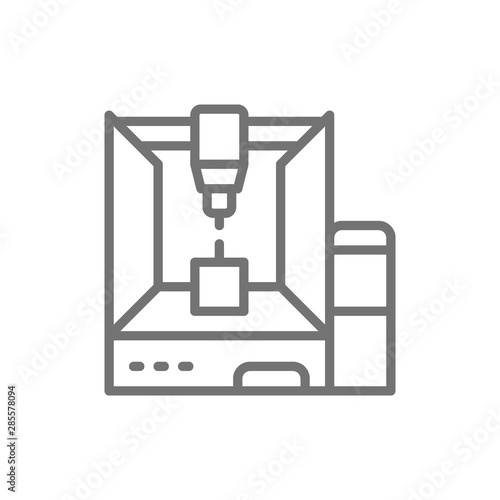 Professional 3d printer, 3 dimensional model line icon.