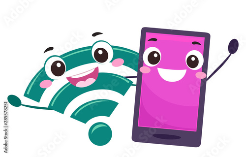 Mascot Cellphone Wifi Signal Illustration