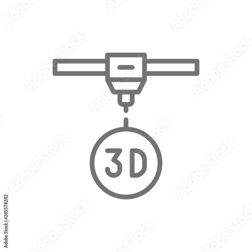 3d modeling, industrial printer, 3 dimensional model line icon.