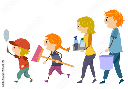 Stickman Family Cleaning Tools Illustration