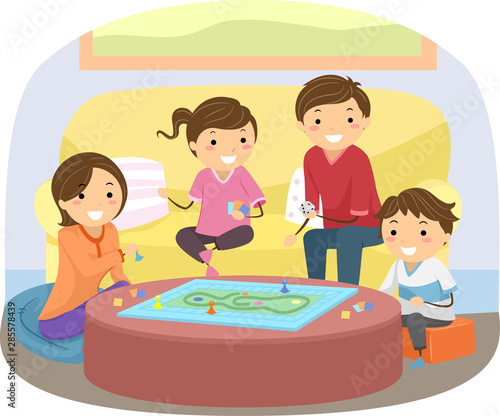 Stickman Family Play Board Game Illustration