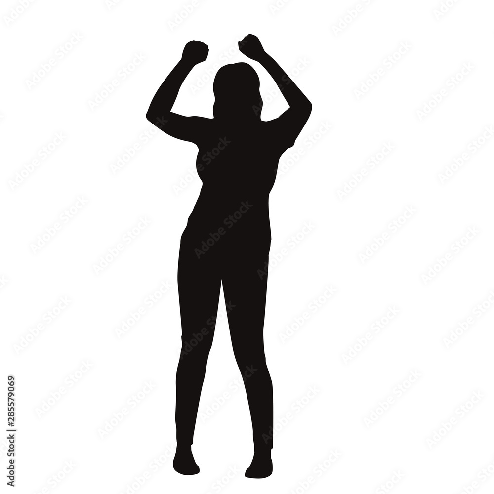 Happy Woman Raise Their Hands Silhouette Happy Woman Raise Their Hands Silhouette