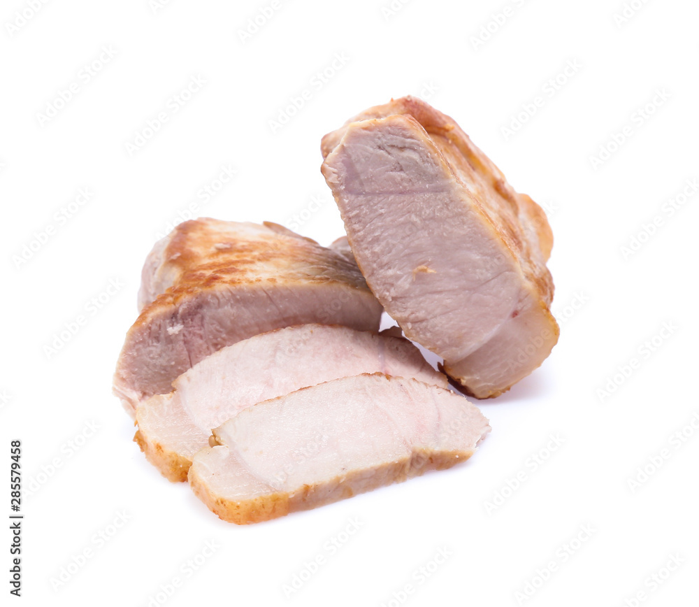 roasted pork slices isolated on white background roasted pork slices isolated on white background