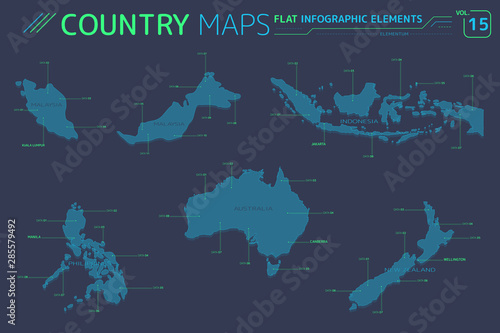 Indonesia, Australia, New Zealand, Malaysia and Philippines Vector Maps