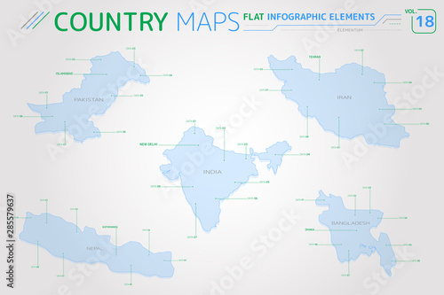 Pakistan, India, Bangladesh, Iran and Nepal Vector Maps © conceptcafe