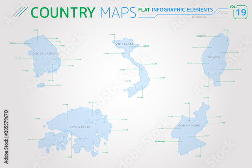 South Korea, North Korea, Taiwan, Vietnam and Hong Kong Vector Maps