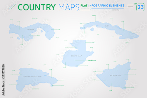 Guatemala, Panama, Nicaragua, Dominican Republic and Cuba Vector Maps