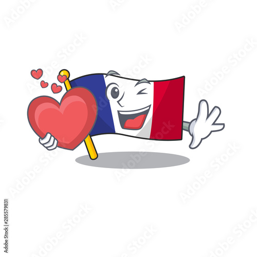 With heart flag france in the cartoon shape
