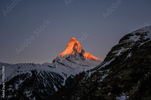 Beautiful view of the Matterhorn at sunrise, Zermatt, Switzerland.