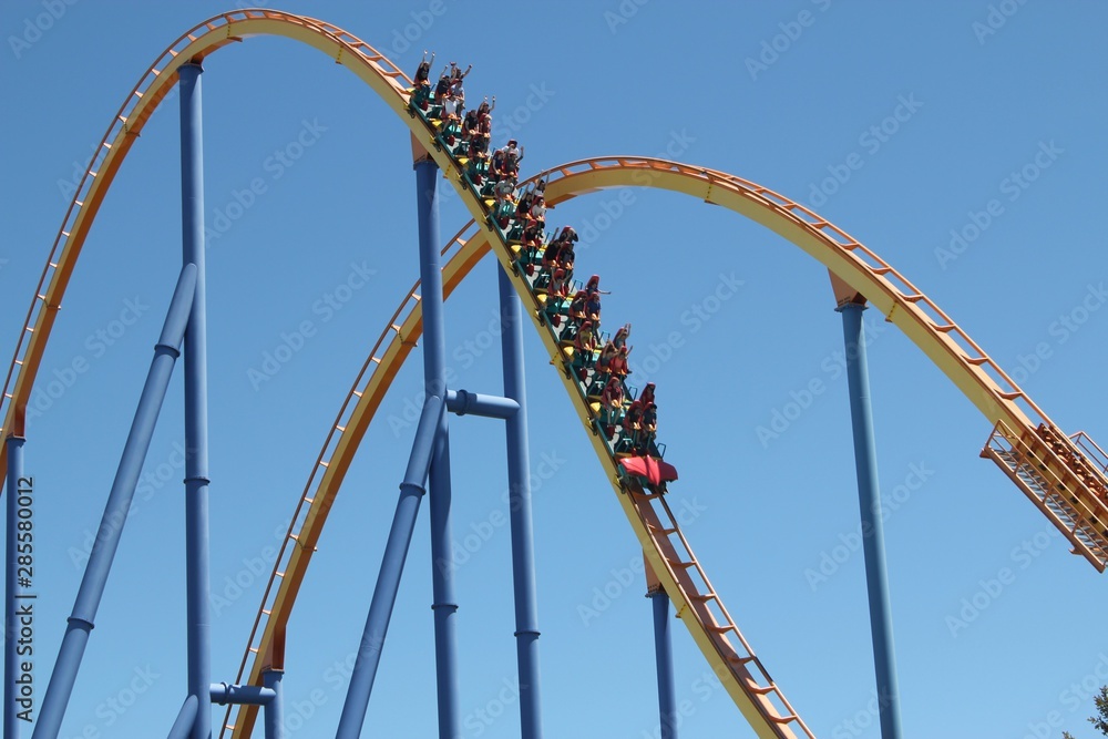 Roller Coaster ride descending down track