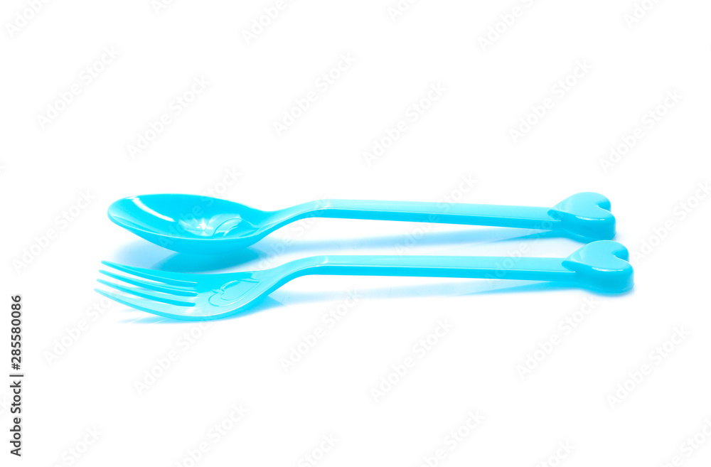 plastic fork, spoon isolated on white backgruond plastic fork, spoon isolated on white backgruond