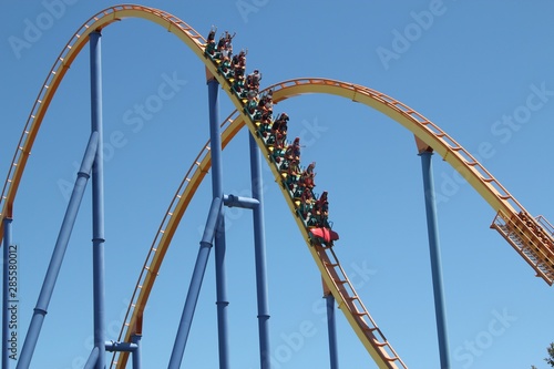 Roller Coaster ride descending down track