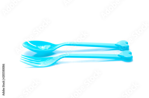 plastic  fork  spoon isolated on white backgruond