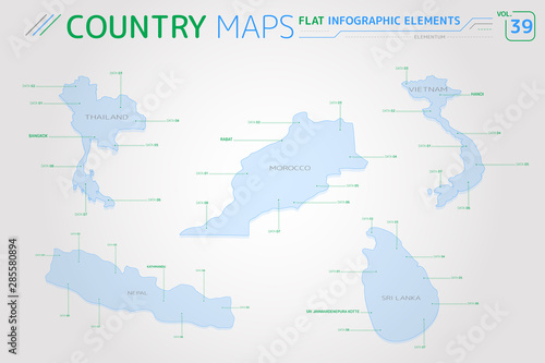 Thailand, Nepal, Vietnam, Sri Lanka and Morocco Vector Maps