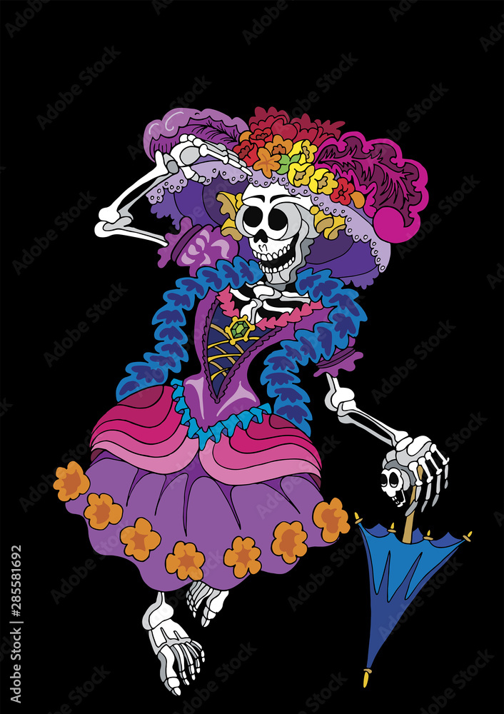 La Calavera Catrina dressed up in full color ilustración de Stock | Adobe  Stock