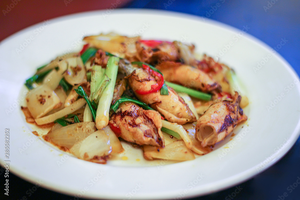 stir-fried baby squid with vegetables stir-fried baby squid with vegetables