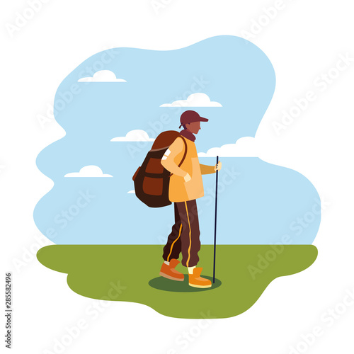 man with backpack walking wanderlust