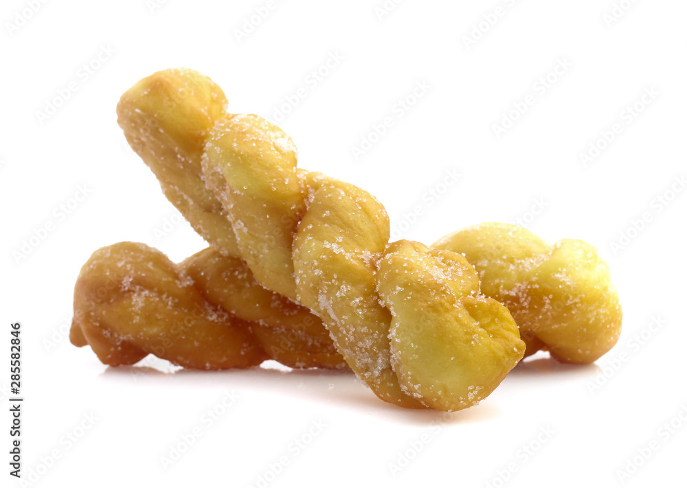 twisted bread donuts with sugar isolated on white twisted bread donuts with sugar isolated on white