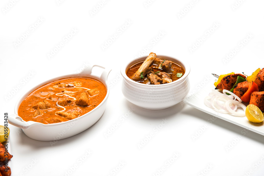 Assorted Indian Non Vegetarian food recipe served in a group. Includes
