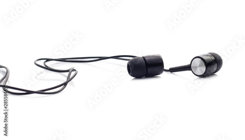 black earphones on a white background
