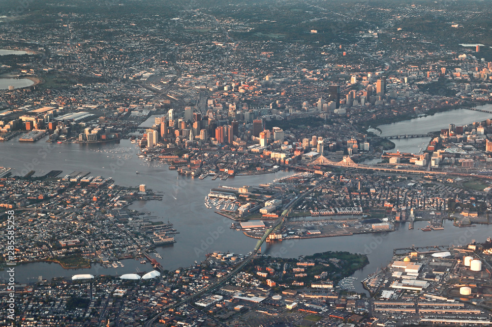 Aerial view of Boston in the early morning