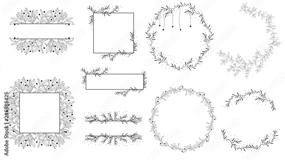 Obraz premium minimal doodle line logo wreath with calligraphy collection