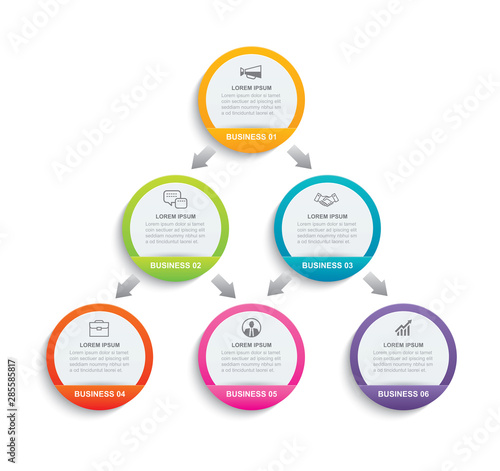 Infographics circle paper with 6 data template. Vector illustration abstract background. Can be used for workflow layout, business step, brochure, flyers, banner, web design.