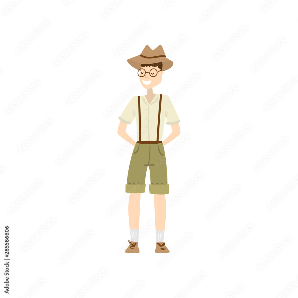 Man archaeologist. Raster illustration isolated on white background