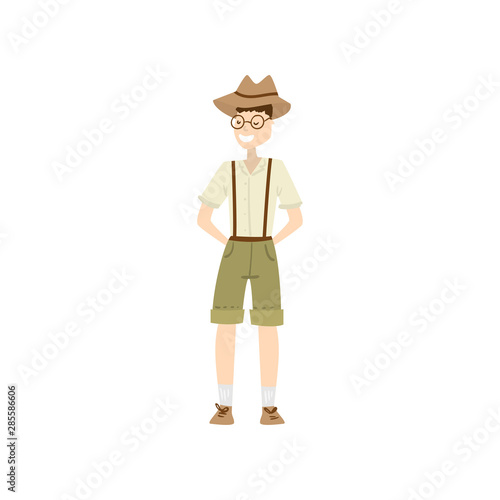 Man archaeologist. Raster illustration isolated on white background