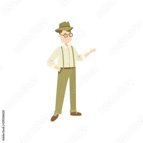 Man archaeologist. Raster illustration isolated on white background