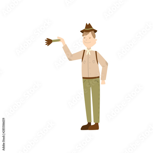 Man archaeologist. Raster illustration isolated on white background