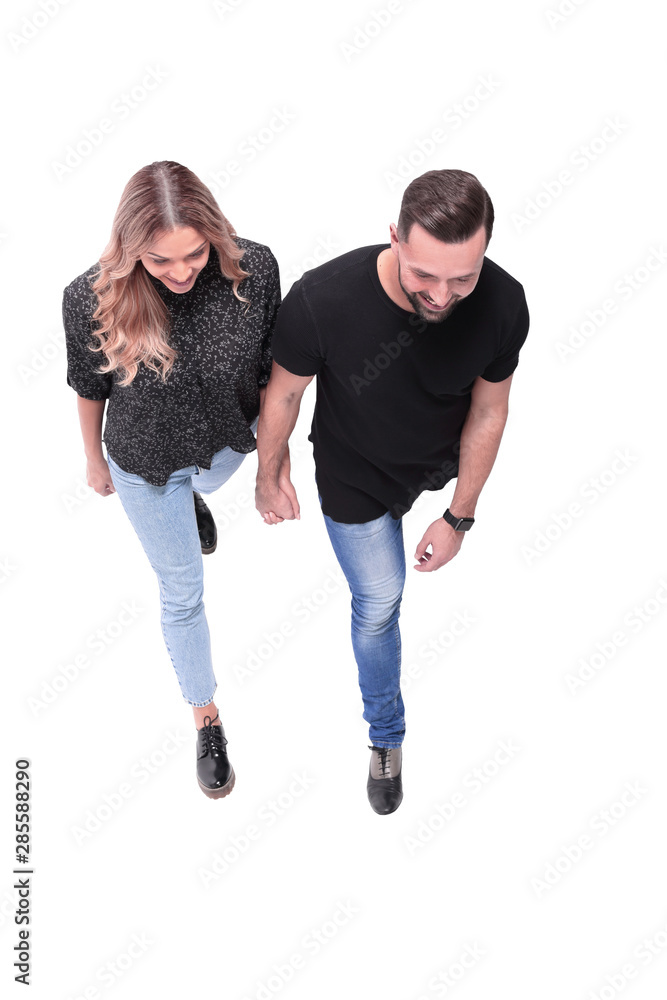 top view. stylish young couple walking together top view. stylish young couple walking together